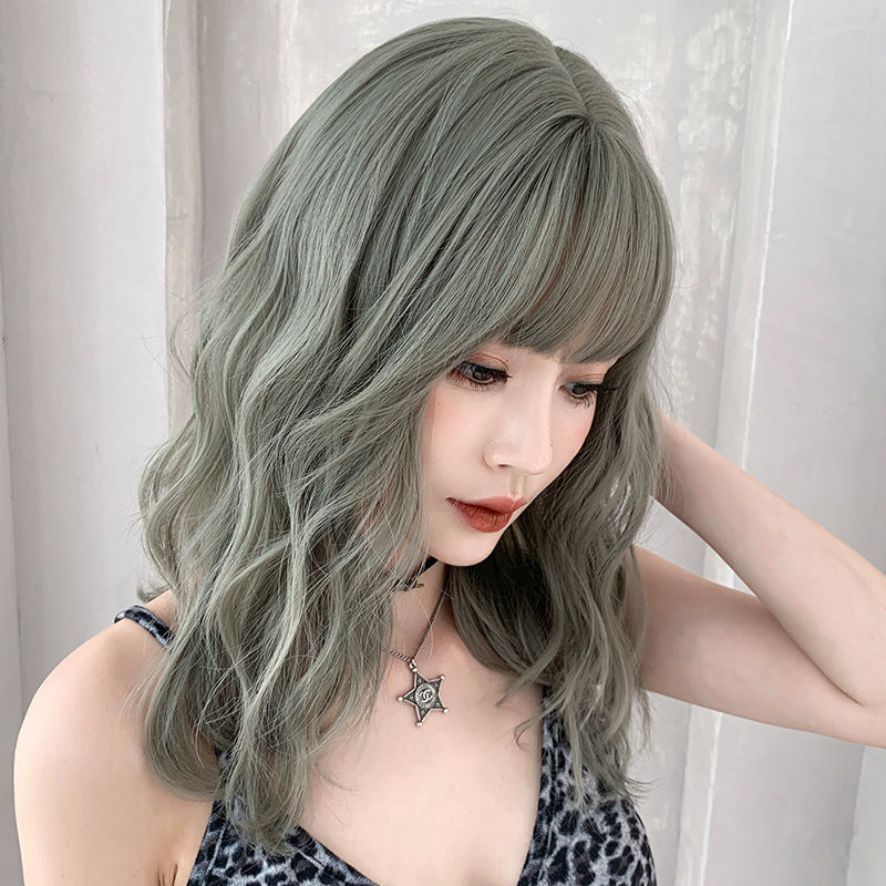 NATURAL LIGHT GREEN MID-LENGTH CURLY WIG UB2557