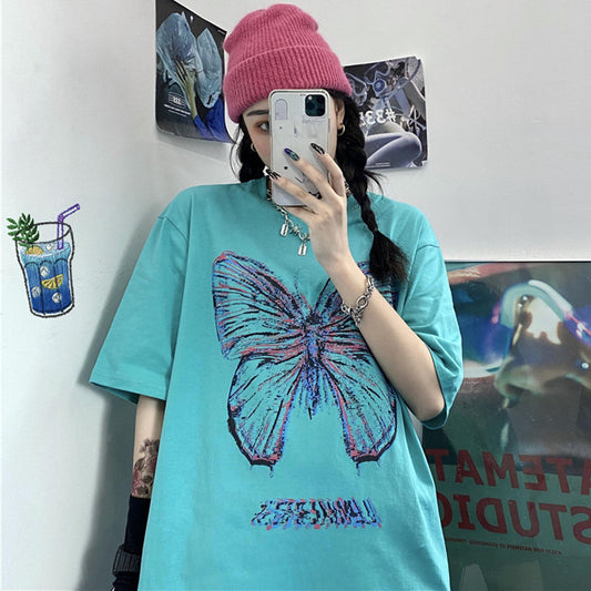 "BLUE BUTTERFLY PRINT" T-SHIRT UB2403