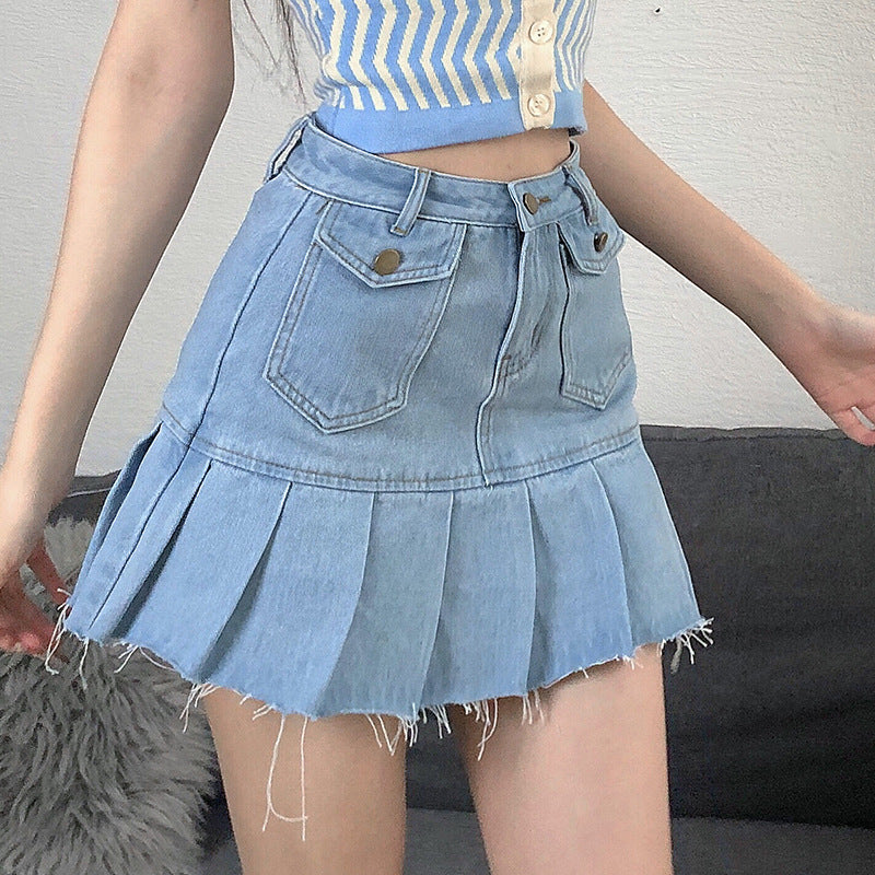 "BLUE FAKE POCKET DENIM" SKIRT N040701