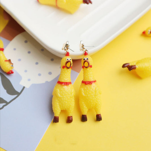"FUNNY SCREAMING CHICKEN" EARRINGS/EAR CLIPS N031006