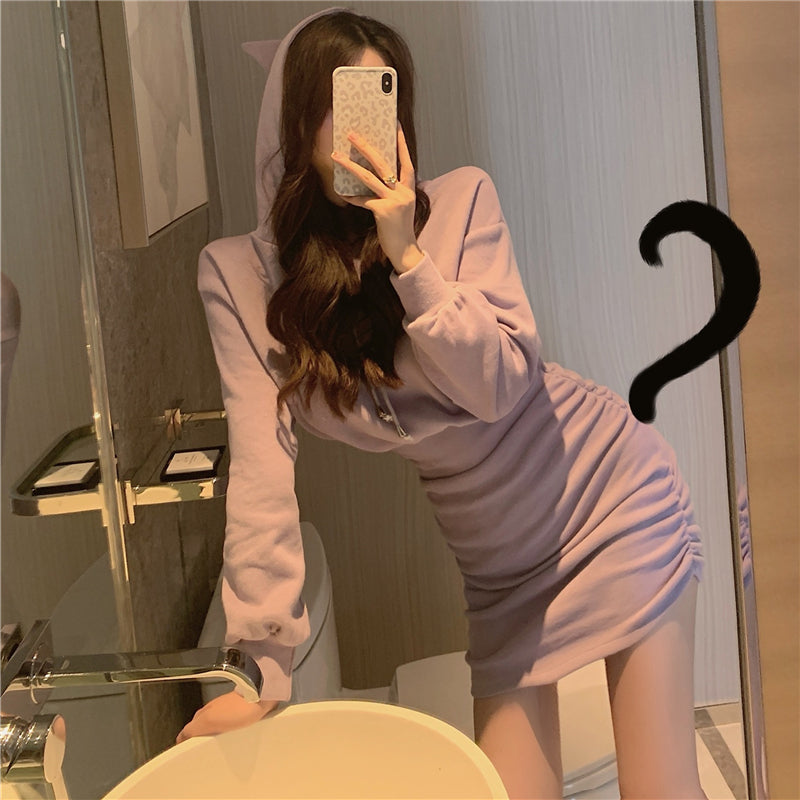 BLACK/PURPLE CAT EAR HOODIE DRESS UB2734