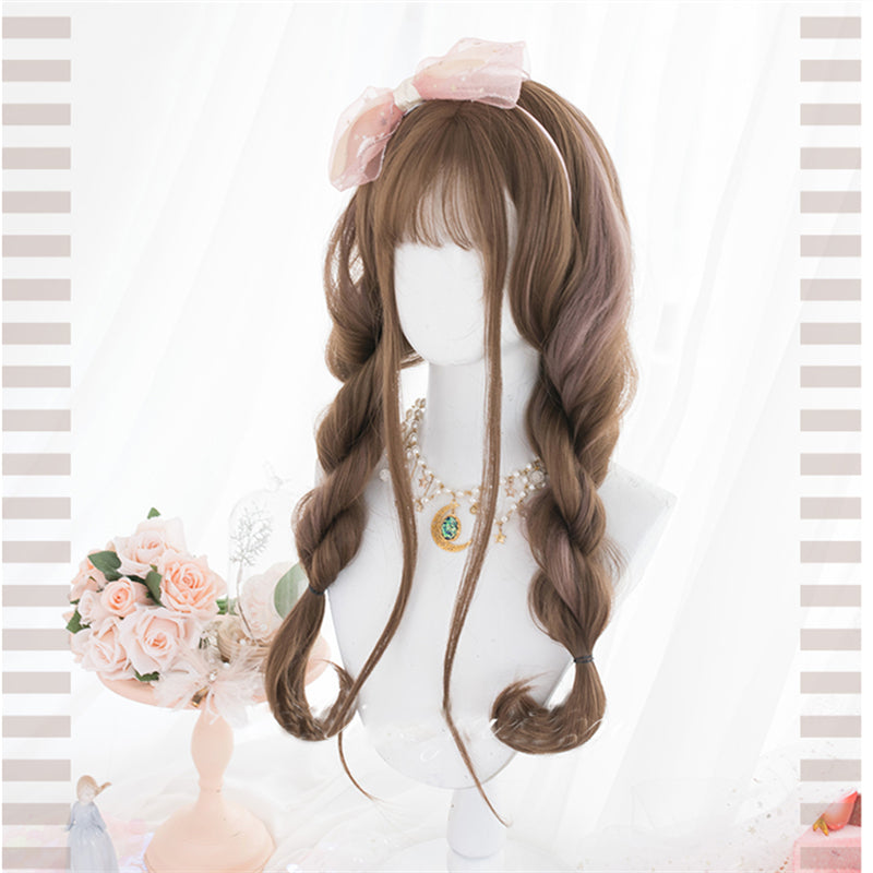 Brown Highlighting Pink Long Curly Wig N012802