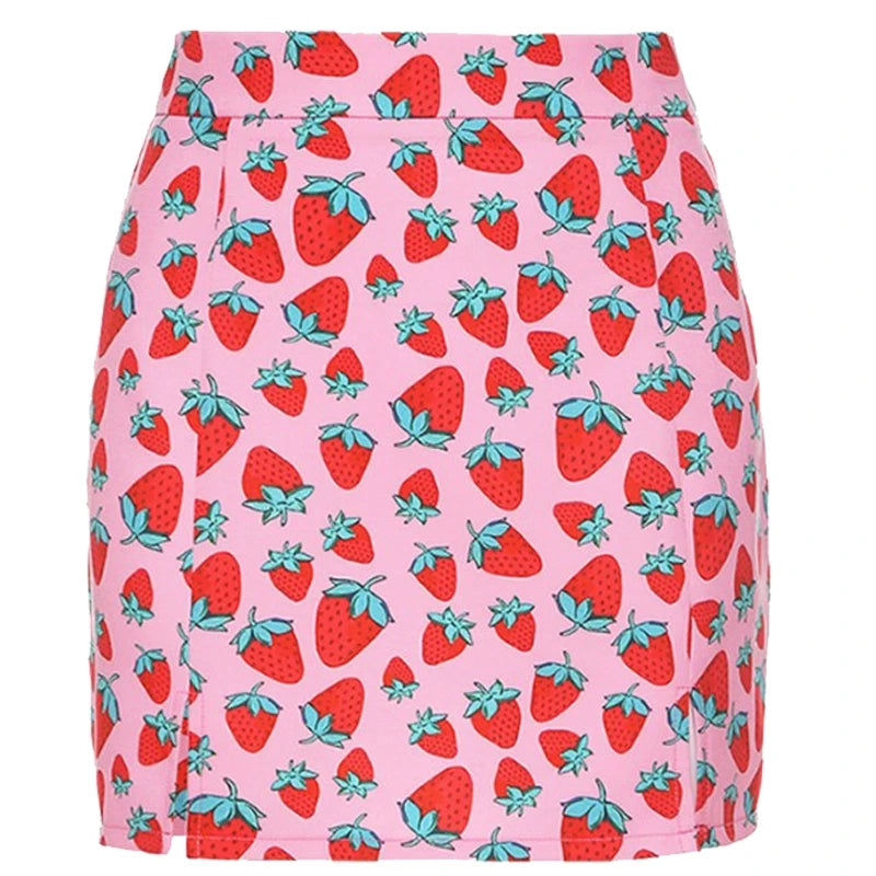 "PINK STRAWBERRY PRINT" SKIRT N051001