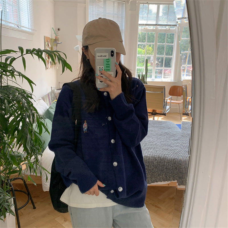 "EMBROIDERED BEAR" SWEATER COAT N091401