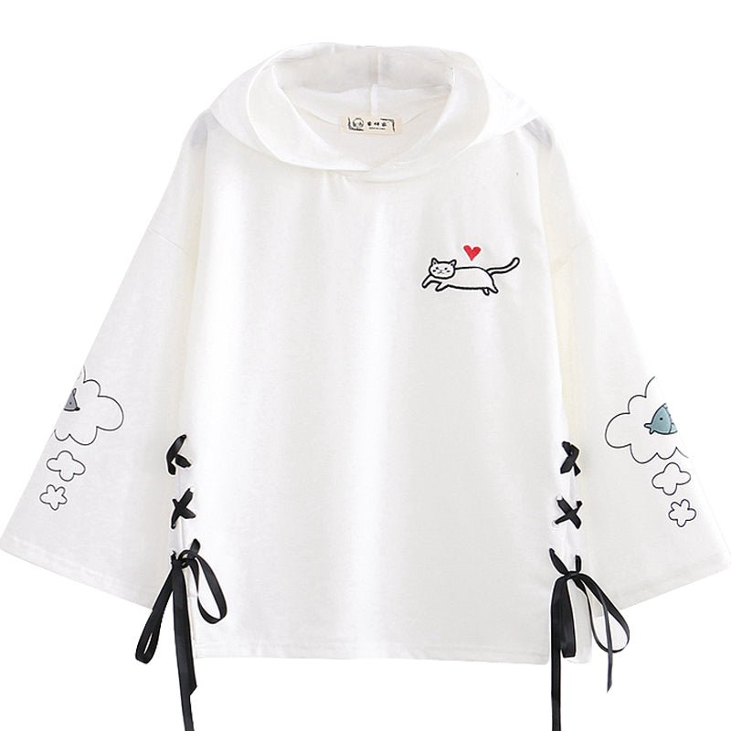 BLACK/WHITE LOVE CAT LACE HOODIE UB2679