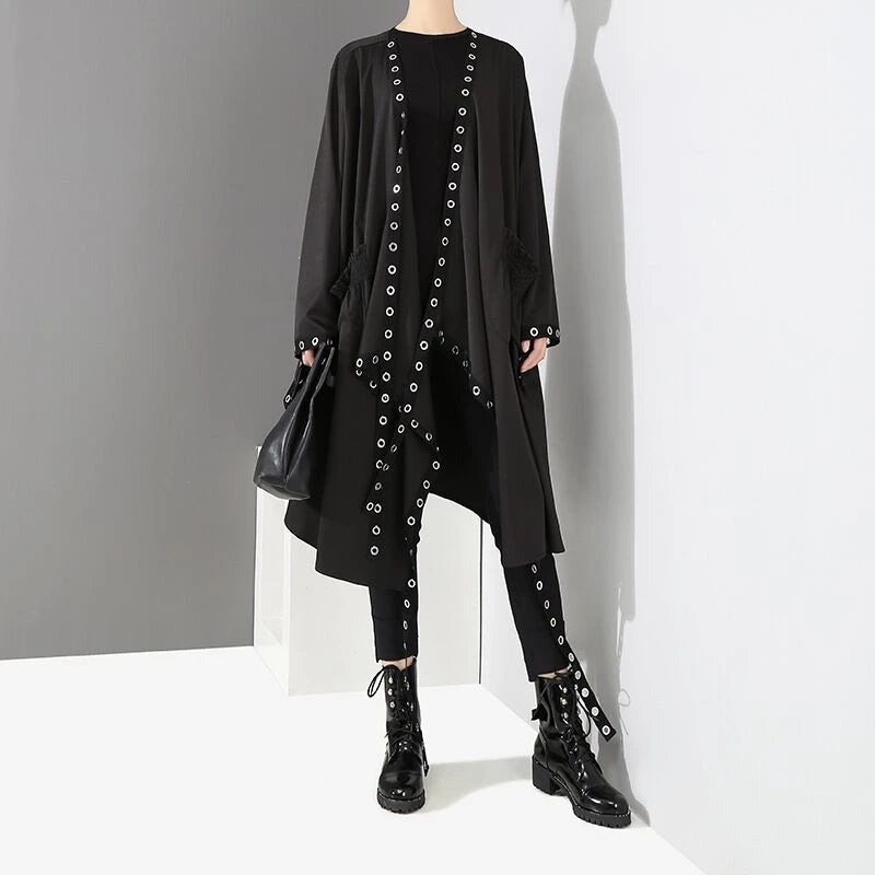 HARAJUKU BLACK METAL CIRCLE IRREGULAR CARDIGAN UB2473