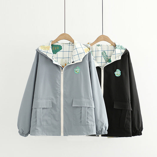 CHECK PRINT REVERSIBLE  HOODED JACKET UB2789