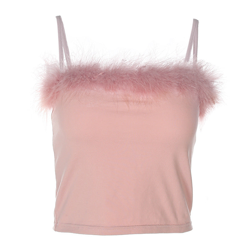 [@belivkaa] “PINK CUTE  SEXY FURRY SUSPENDER” VEST TOP W031101REVIEW