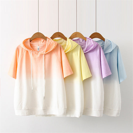 LIGHT-COLORED GRADIENT SHORT-SLEEVED HOODIE UB2491