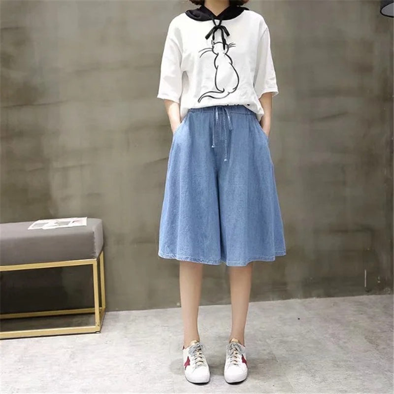 BLUE LITERARY TENCEL DENIM CASUAL PANTS UB2493