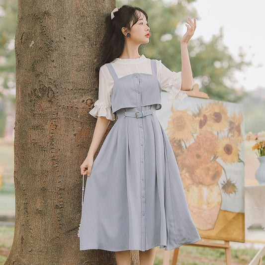 "STRIPED SINGLE-BREASTED STRAP" DRESS N041604