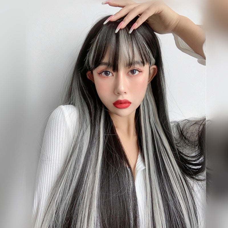 AIR BANGS GRAY BLACK LONG STRAIGHT WIG UB2484