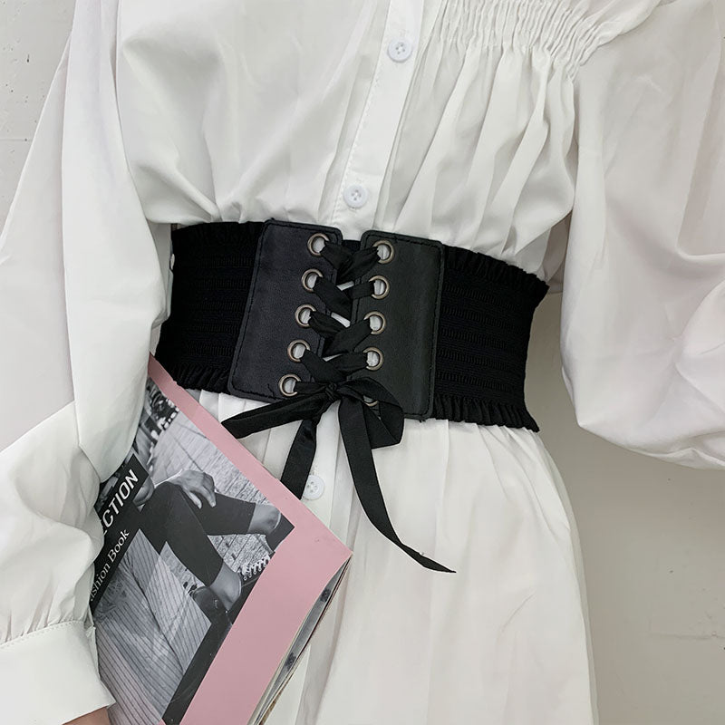 Black Pleated Lace Corset N052704