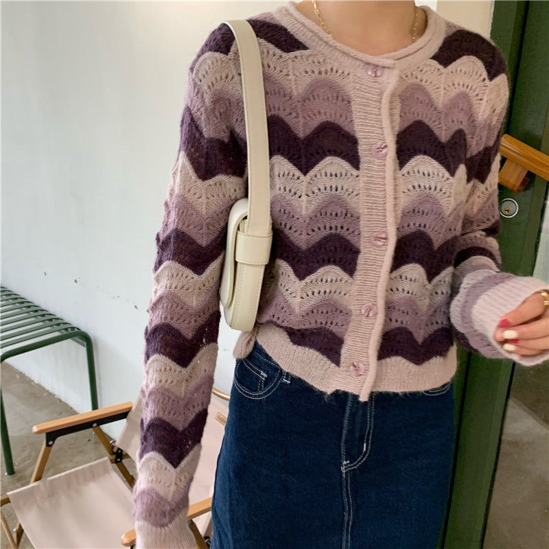 "STRIPED KNITTED" CARDIGAN N091606