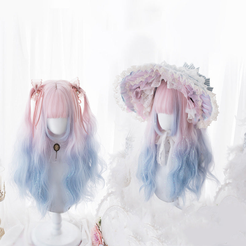"Lolita Pink Blue Gradient Long Curly" Wig N110209
