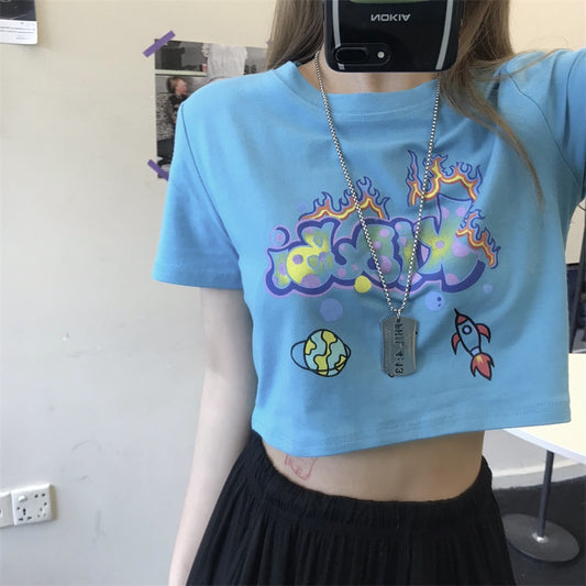 "LETTER PRINT" CROP TOP N072313