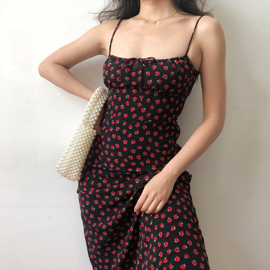 "ROSE PRINT BLACK SLIP" DRESS UB2392