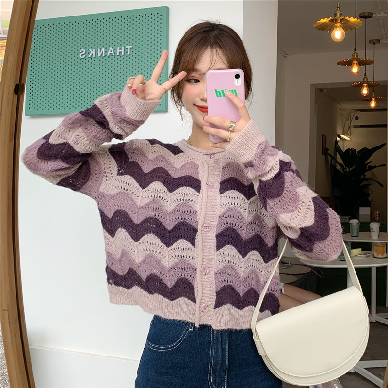 "STRIPED KNITTED" CARDIGAN N091606