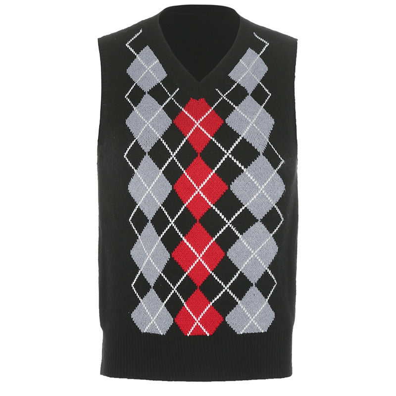 "THREE COLOR MIXED DIAMOND CHECK" SWEATER VEST N103001