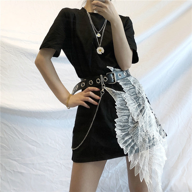 IRREGULAR WING BLACK DRESS UB2637