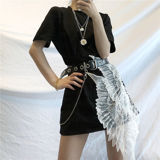 IRREGULAR WING BLACK DRESS UB2637