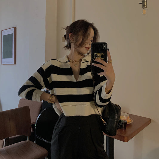 "STRIPED SWEATER" CROP TOP N102010