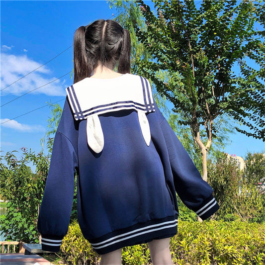 "CUTE NAVY RABBIT EAR COLLAR" SWEATSHIRT N111301