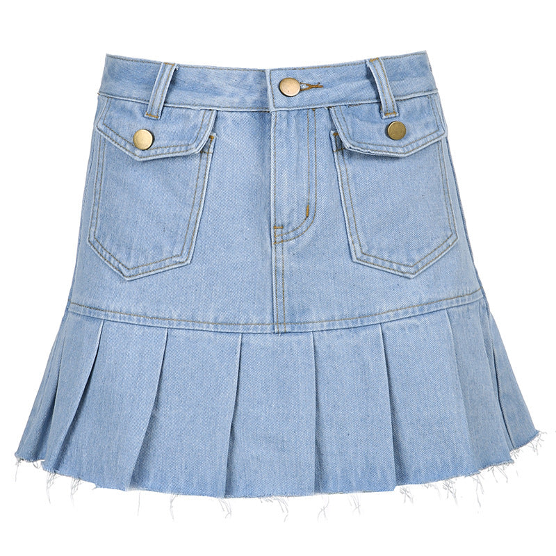 "BLUE FAKE POCKET DENIM" SKIRT N040701