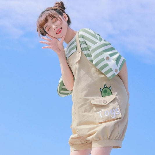 "MONSTER STRIPED" T-SHIRT / OVERALLS N081102