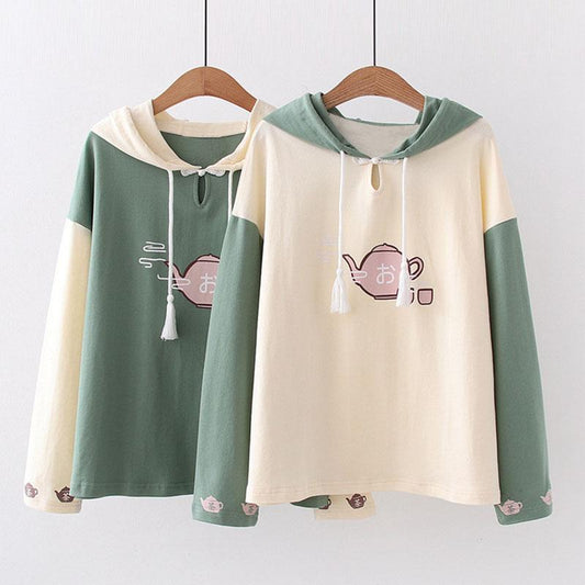 CUTE TEAPOT PRINT HOODIE UB2545