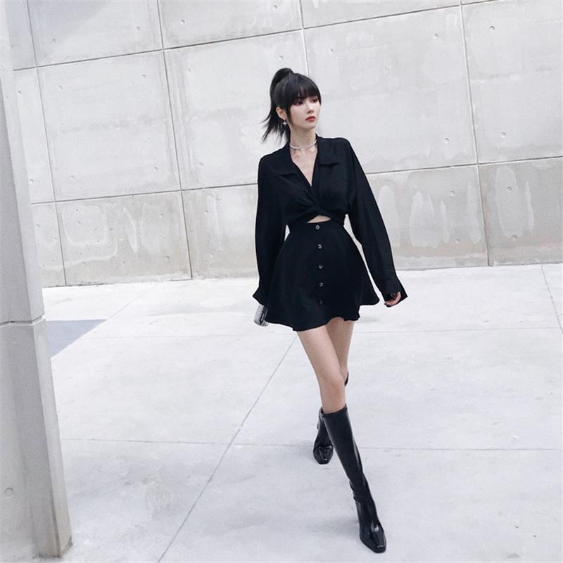 [@_chibikaty] "BLACK TWISTED SHIRT" DRESS N102807