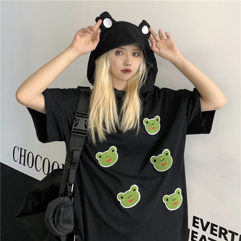 [ @rintaichou ] "FLOCKED FROG HOODED SHORT SLEEVE" T-SHIRT UB2378