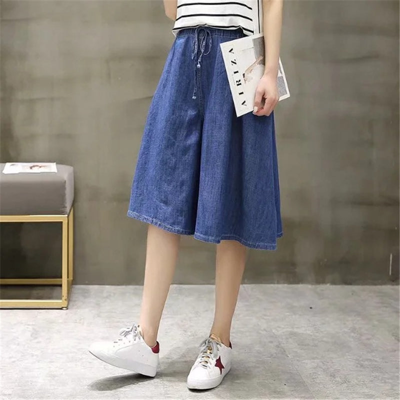 BLUE LITERARY TENCEL DENIM CASUAL PANTS UB2493