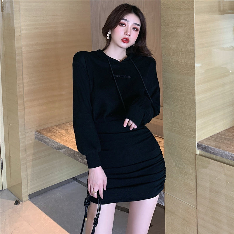 BLACK/PURPLE CAT EAR HOODIE DRESS UB2734