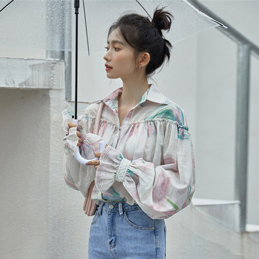 FLOWER PRINT PUFF SLEEVE SHIRT UB2664