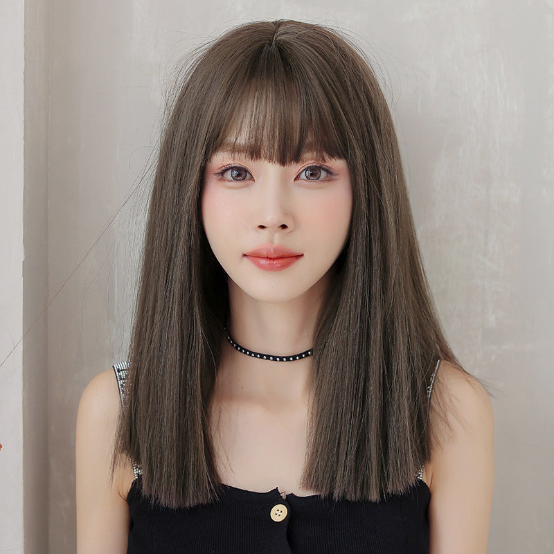NATURAL BROWN BANGS MID-LENGTH WIG UB2555