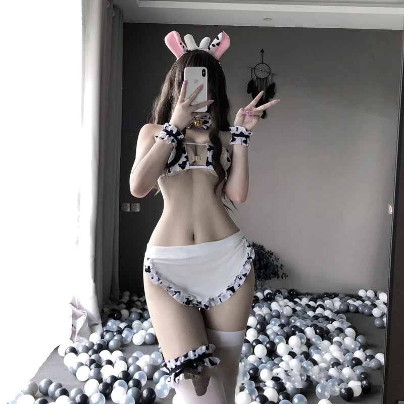 BLACK AND WHITE CUTE COW SEXY OUTFIT UB2777