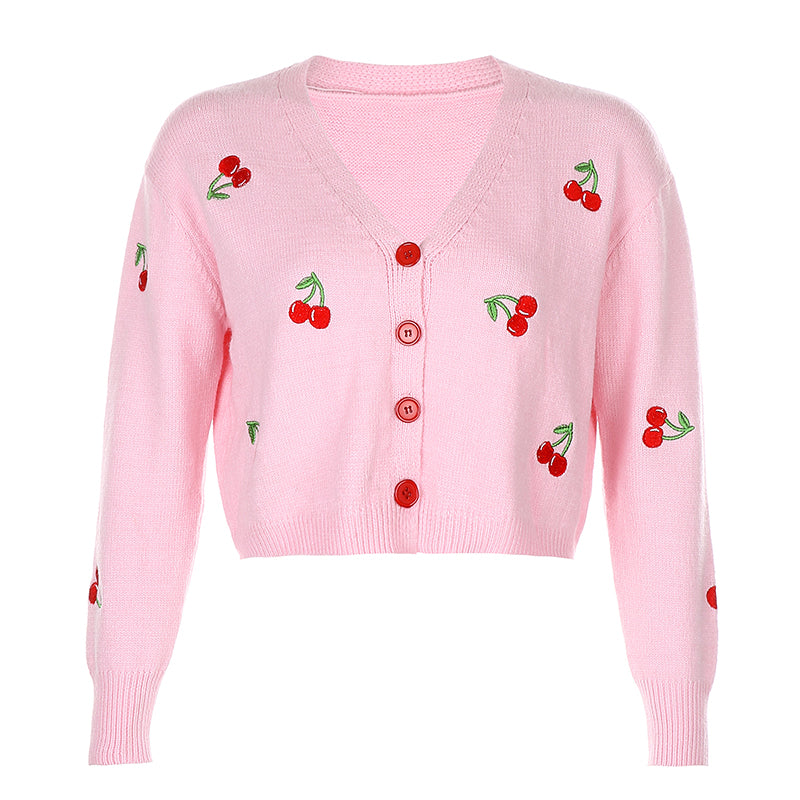 "CHERRY EMBROIDERED" KNITTED CARDIGAN N092703