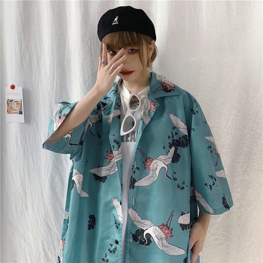 "FULL PRINT CRANE SHORT-SLEEVED" SHIRT N042604