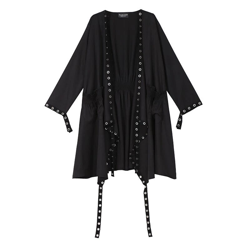 HARAJUKU BLACK METAL CIRCLE IRREGULAR CARDIGAN UB2473
