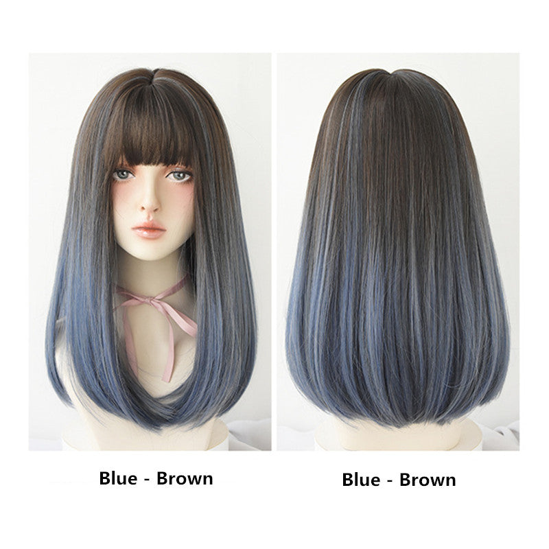 "BLUE/PINK BROWN GRADIENT LONG CURLY" WIG H041905