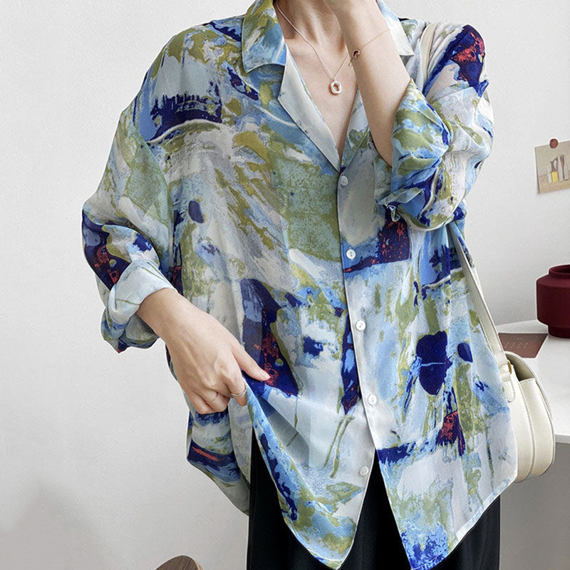 "RETRO LAZY TIE-DYE PRINTED LONG SLEEVED" SHIRT N030806