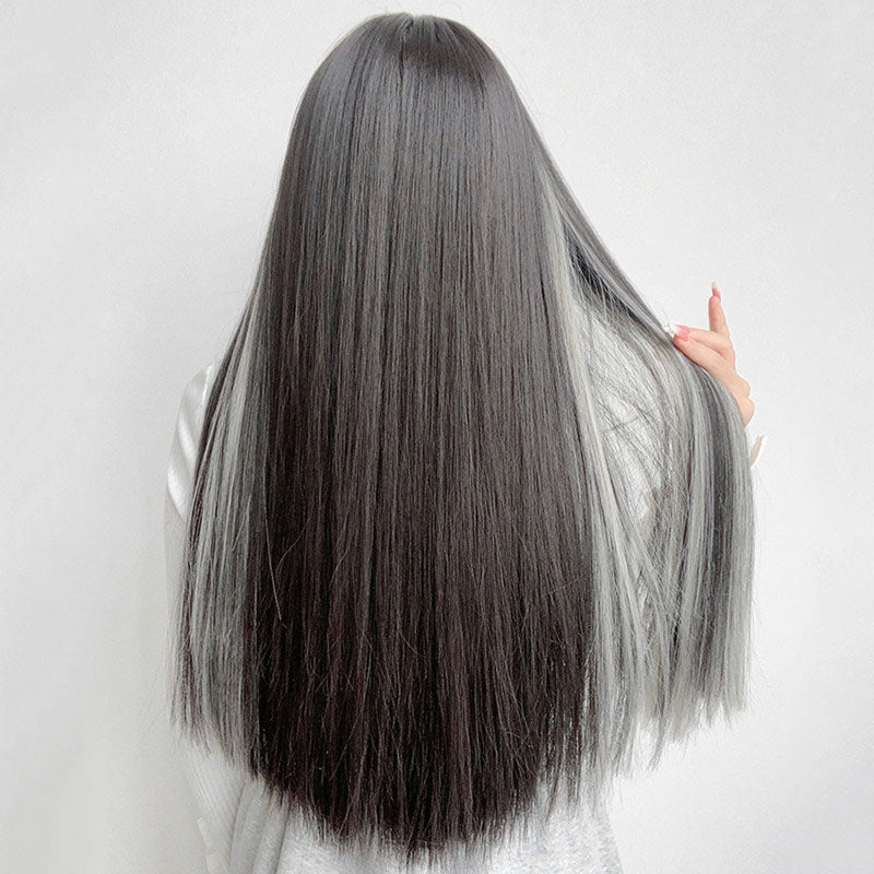 AIR BANGS GRAY BLACK LONG STRAIGHT WIG UB2484