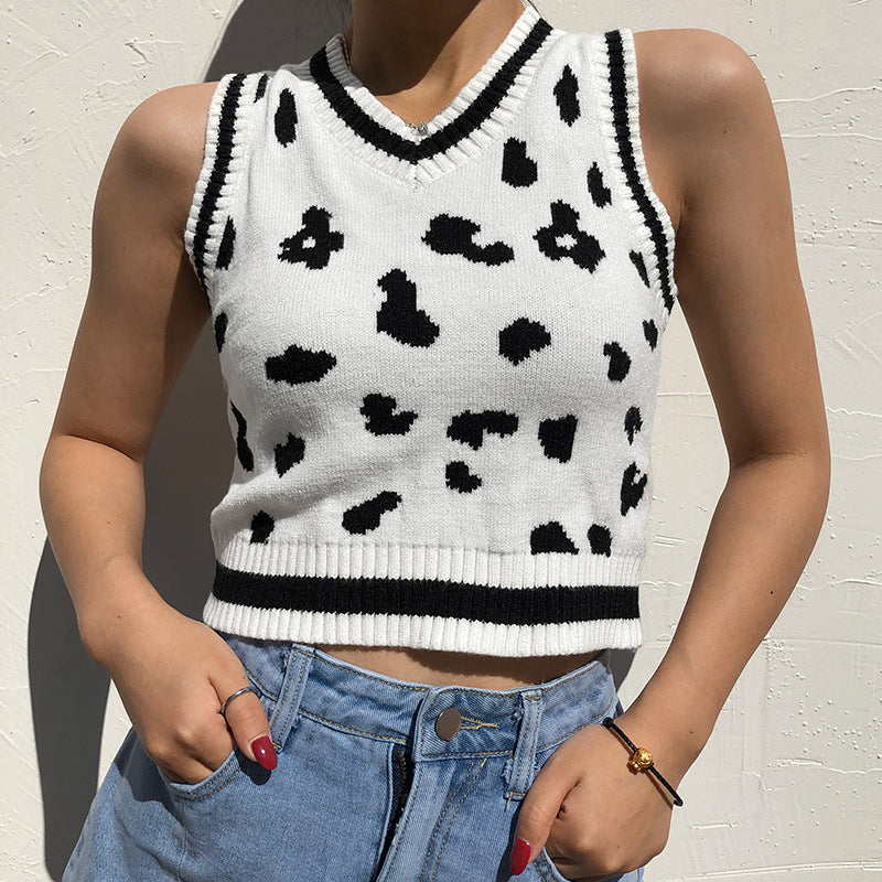 "COW PATTERN SWEATER" VEST N103006
