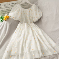 "DAISY EMBROIDERED PUFF SLEEVE MESH" DRESS N050601