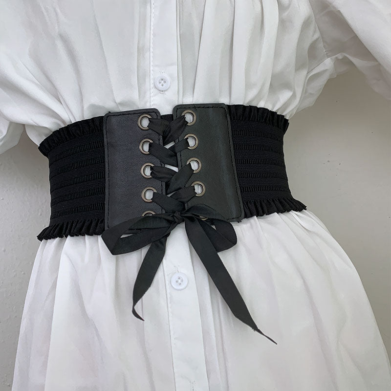 Black Pleated Lace Corset N052704