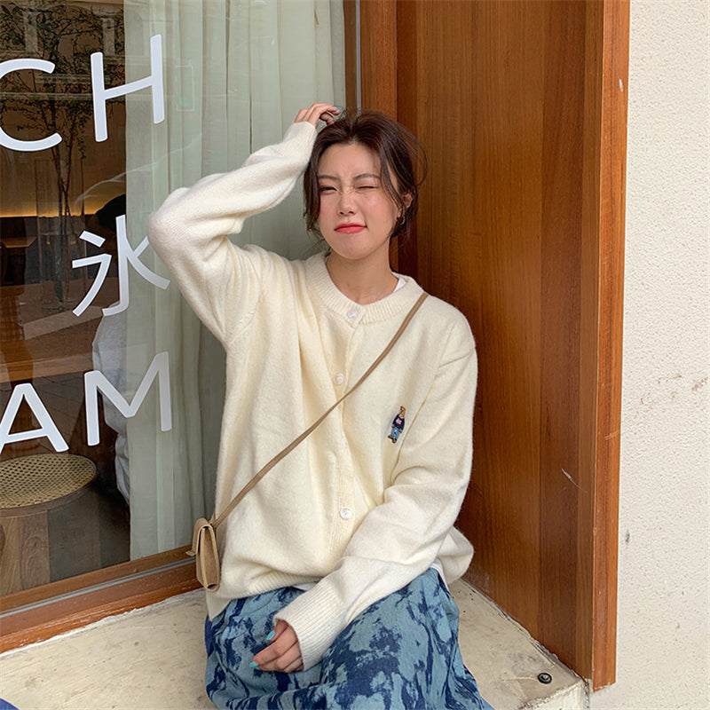 "EMBROIDERED BEAR" SWEATER COAT N091401