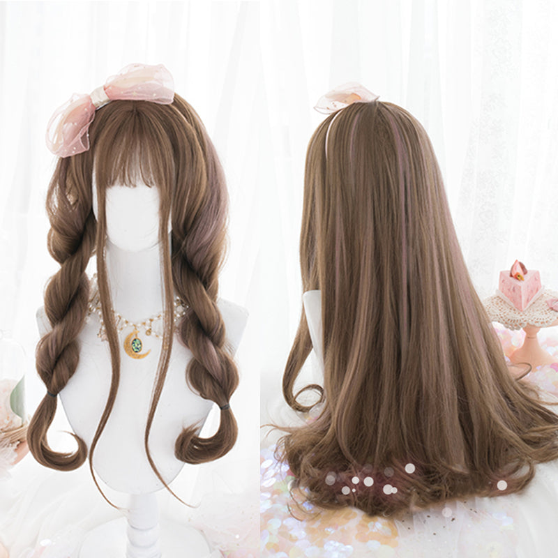 Brown Highlighting Pink Long Curly Wig N012802