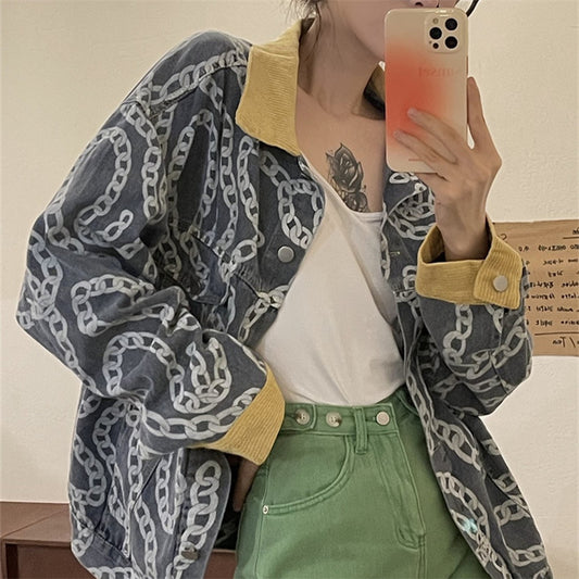 CHAIN PRINT DENIM JACKET UB2638