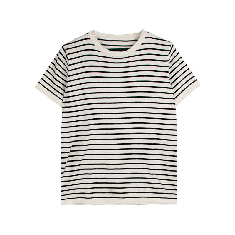 "SIMPLE BLACK WHITE STRIPED KNITTED" T-SHIRT N032307